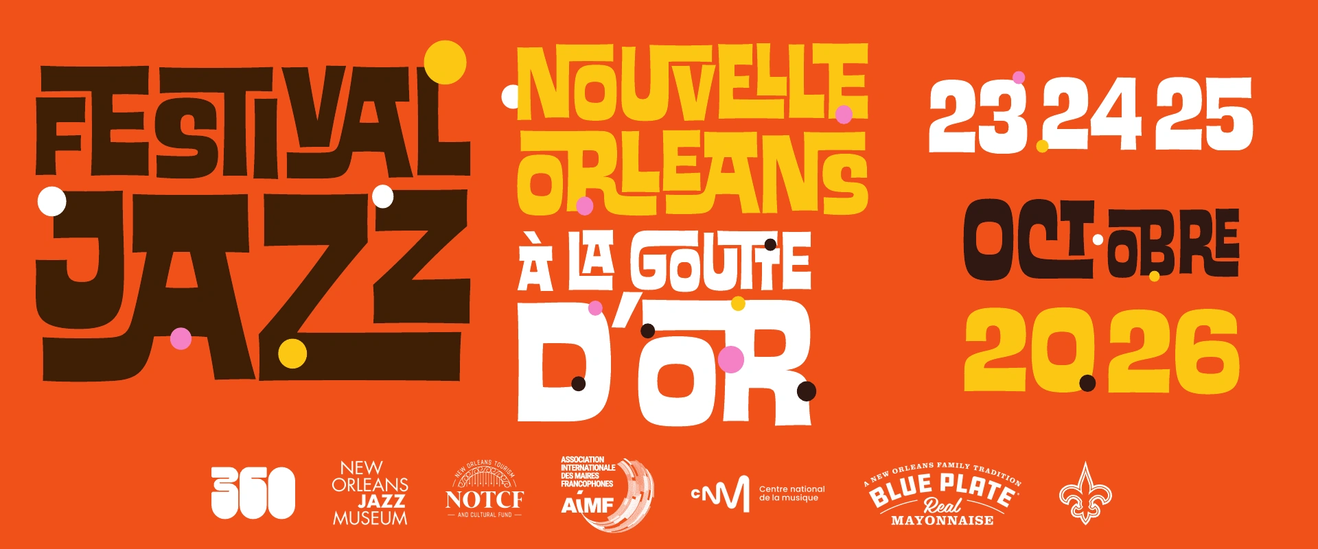 Festival Jazz Nouvelle-Orl&eacute;ans &agrave; la Goutte d&rsquo;Or, les 23, 24 et 25 octobre 2026. Logos des partenaires.